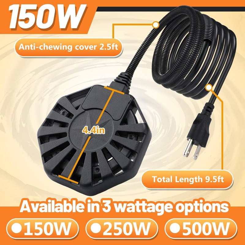 Biubee Bird Bath Heater - Water De-icer for Winter Outdoor Duck Livestock Coop Water Tank Trough Small Pond, Chicken Water Heater 150W Thermostatic Control Aluminum Painted PTFE Submersible Heater - Image 4